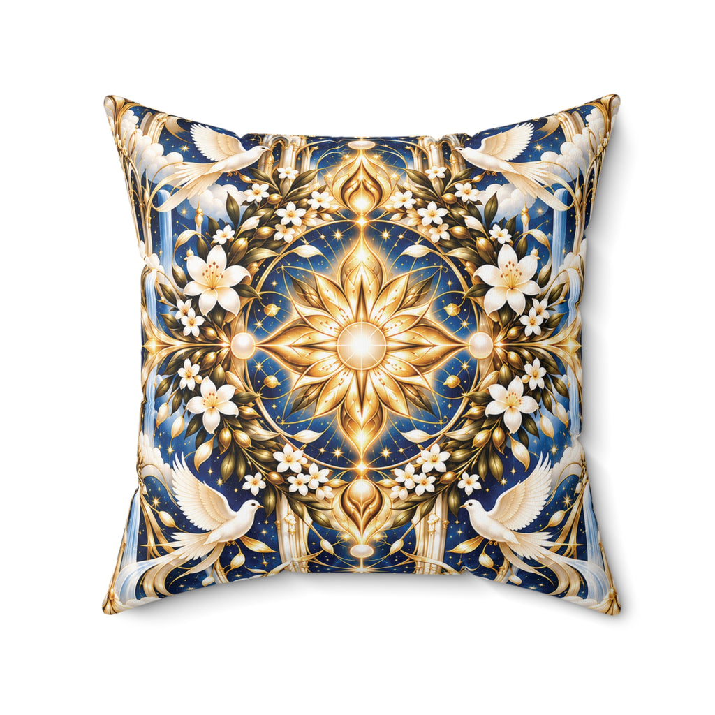Divine Light Mandala Celestial Blue Decorative Pillow