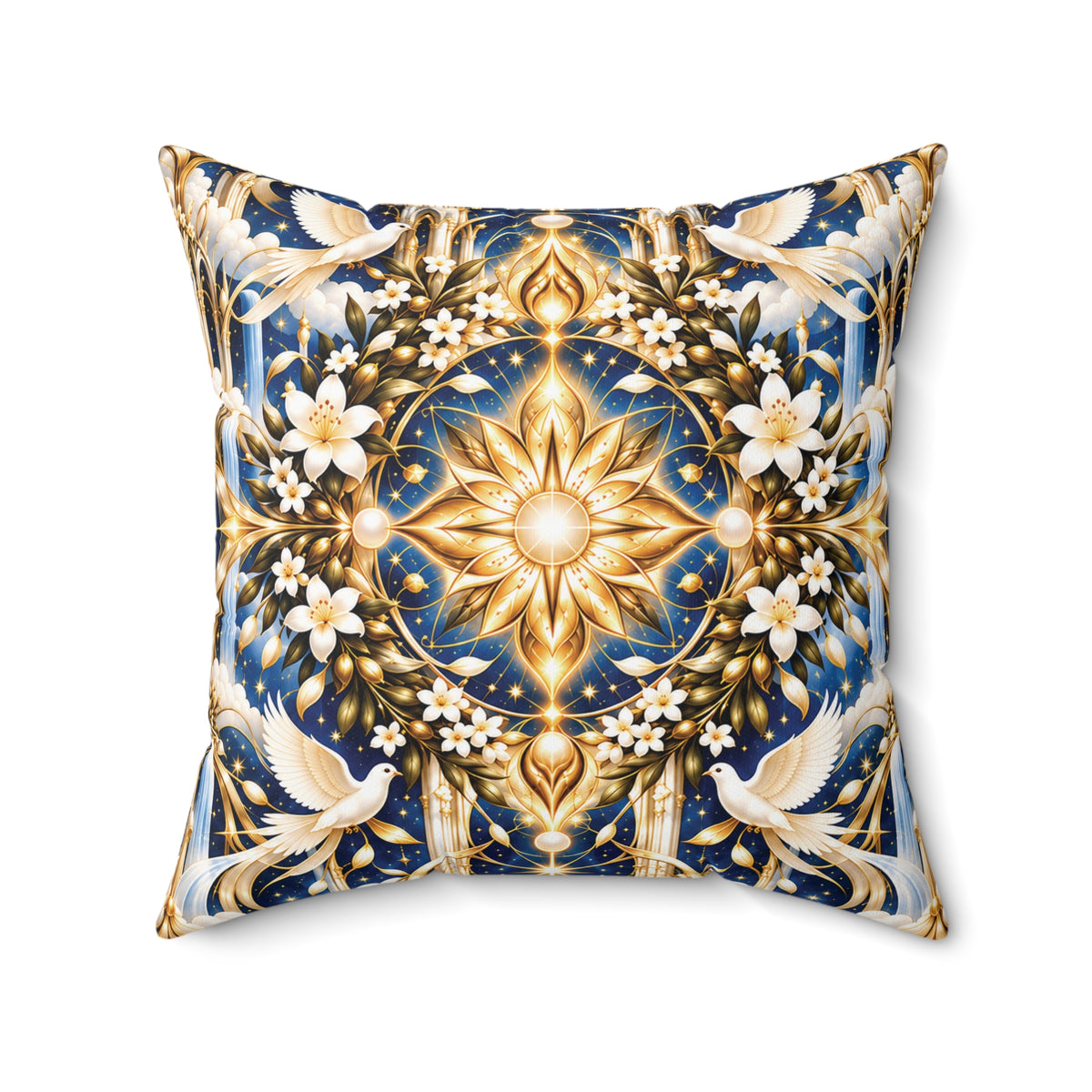Divine Light Mandala Celestial Blue Decorative Pillow