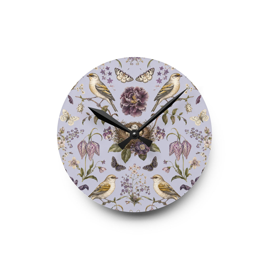 Botanical Bird's Nest Lilac Acrylic Wall Clock
