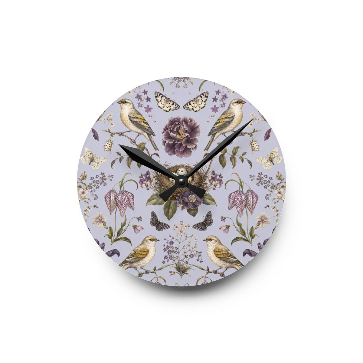 Botanical Bird's Nest Lilac Acrylic Wall Clock