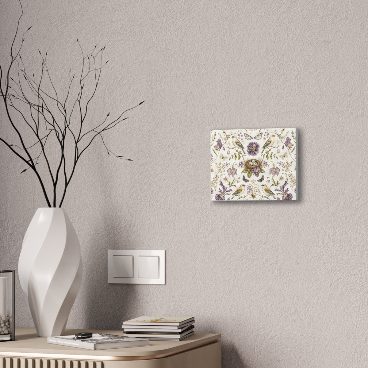 Botanical Bird's Nest Moon Milk Stretched Canvas