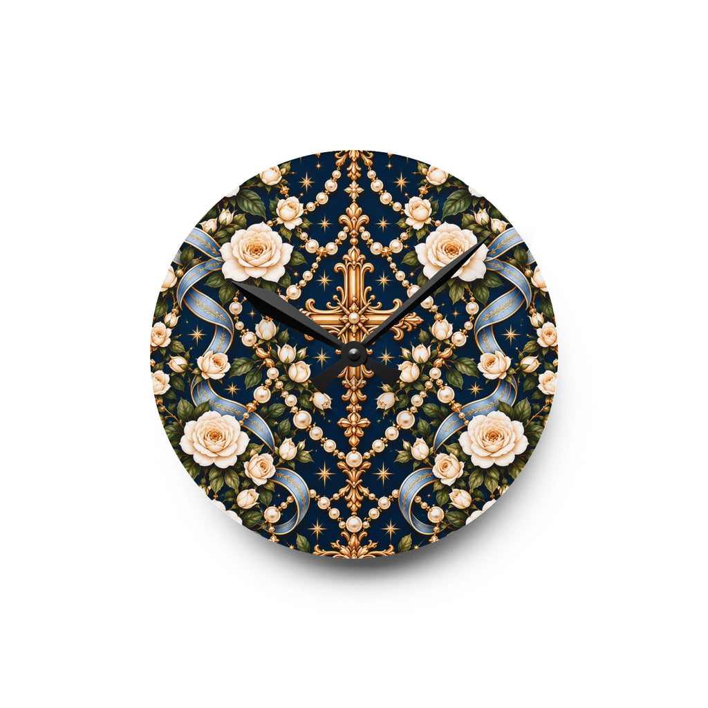 Rosary of Light Sapphire Centered Cross Acrylic Wall Clock