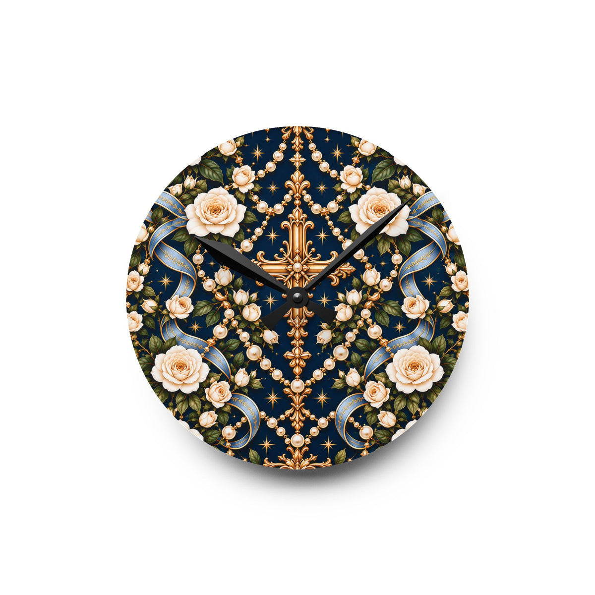 Rosary of Light Sapphire Centered Cross Acrylic Wall Clock