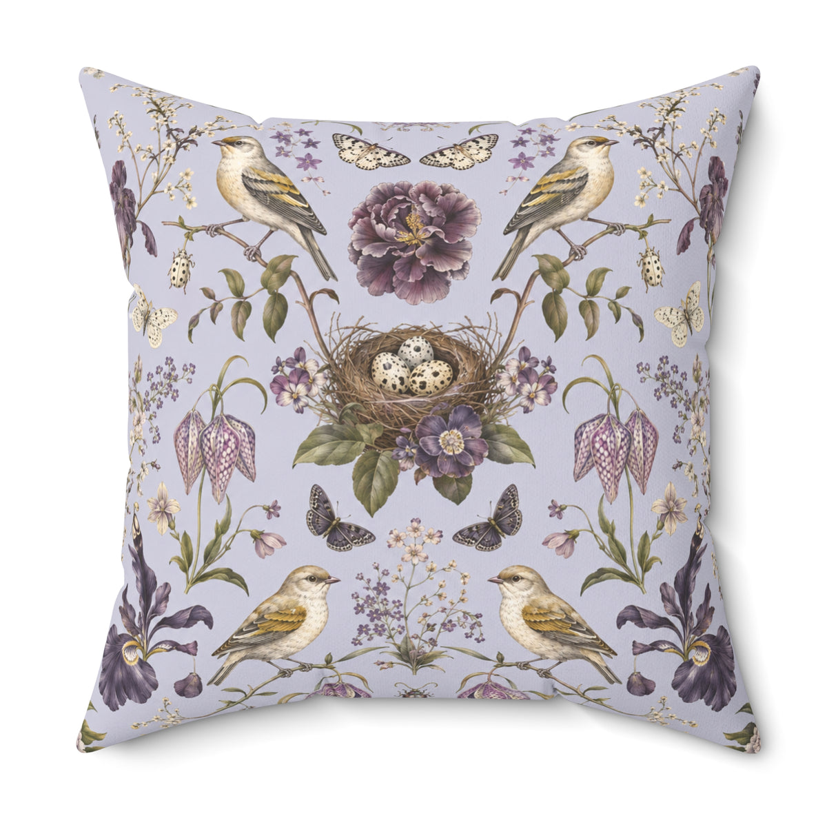 Botanical Bird's Nest Lilac Decorative Pillow