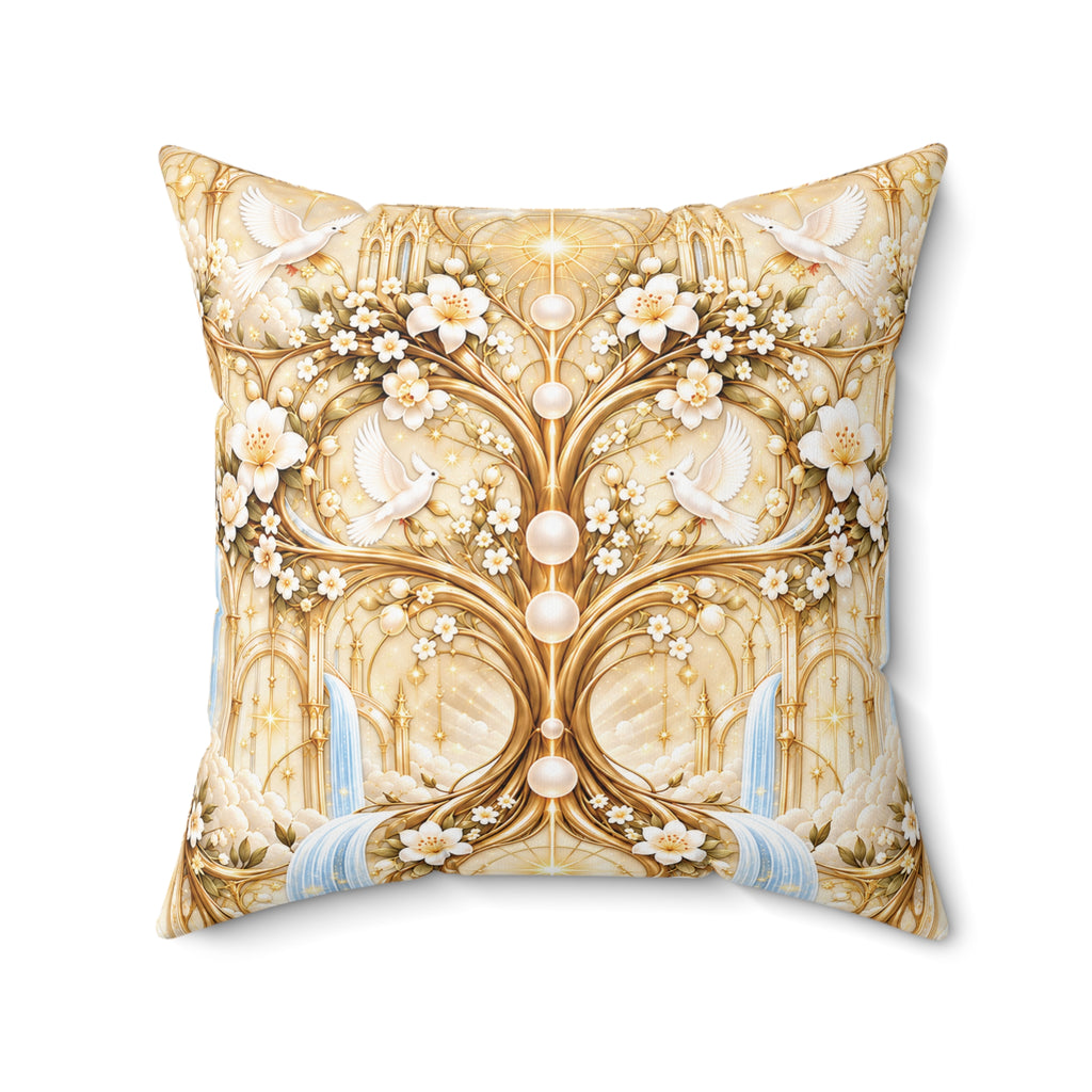 Tree of Heaven Alabaster Gold Decorative Pillow