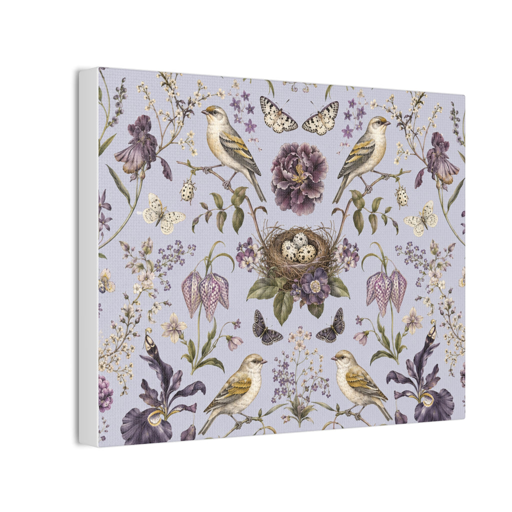 Botanical Bird's Nest Lilac Stretched Canvas