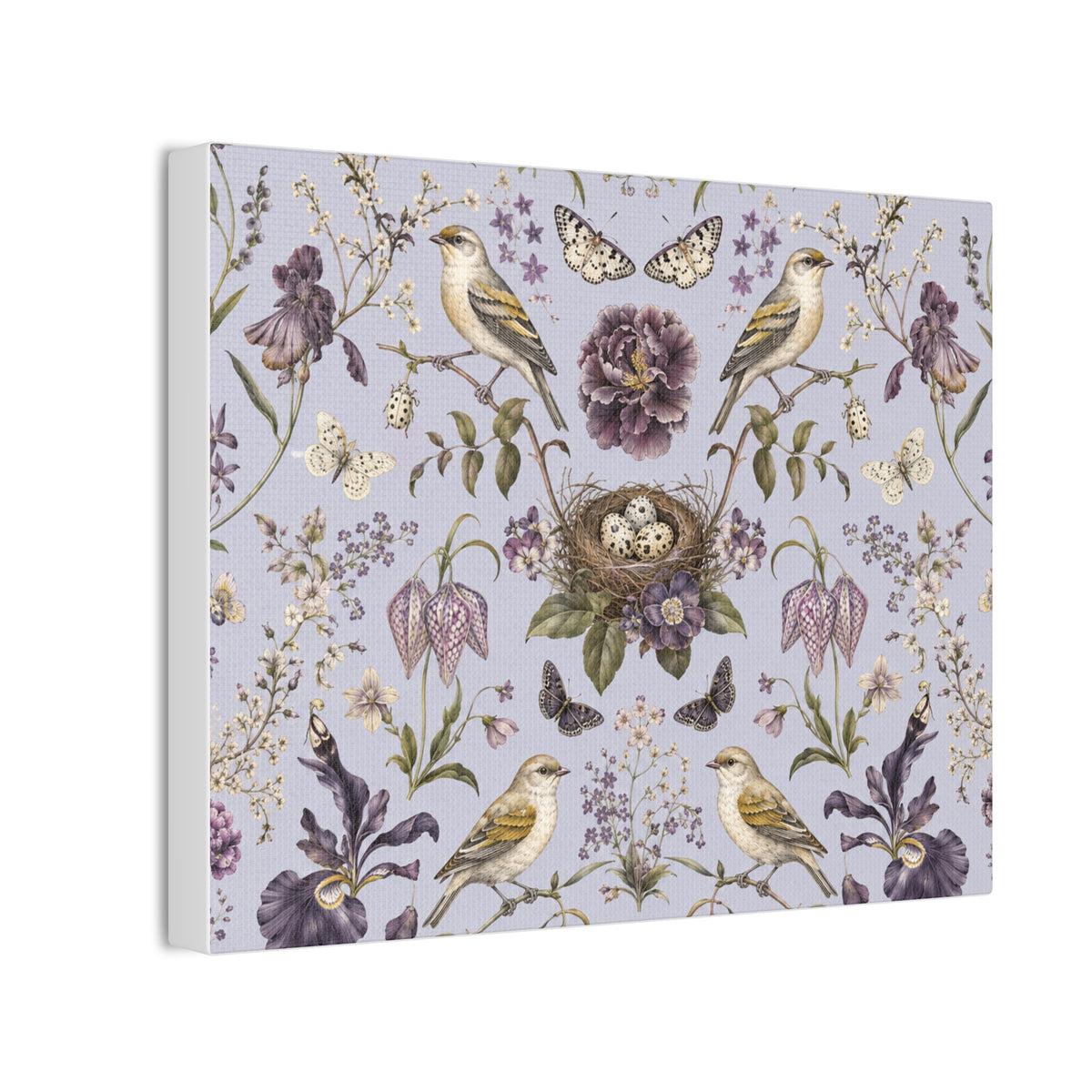 Botanical Bird's Nest Lilac Stretched Canvas