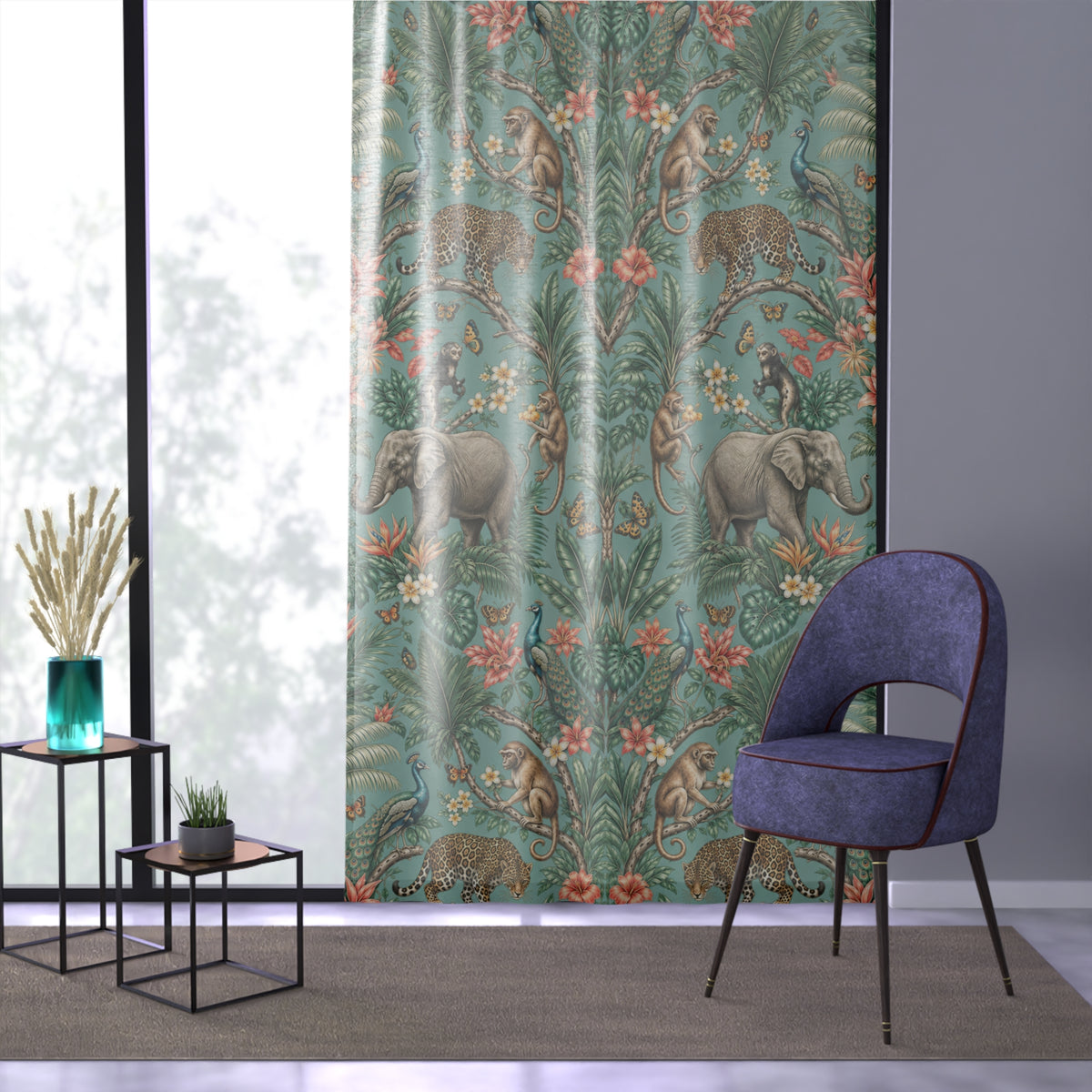 Mystic Jungle Verdigris Jungle Window Curtain