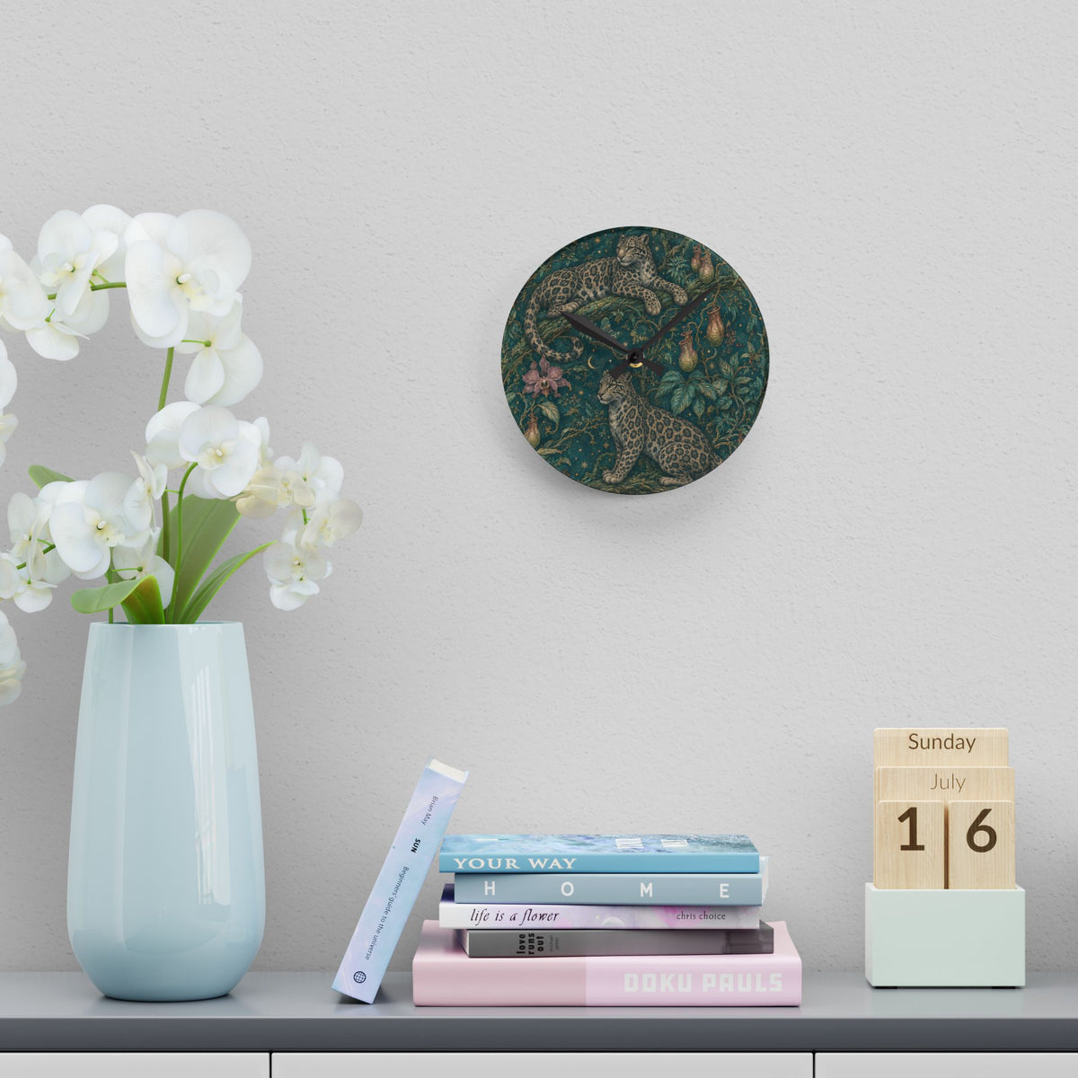 Cloud Leopard Reverie Verdigris Acrylic Wall Clock