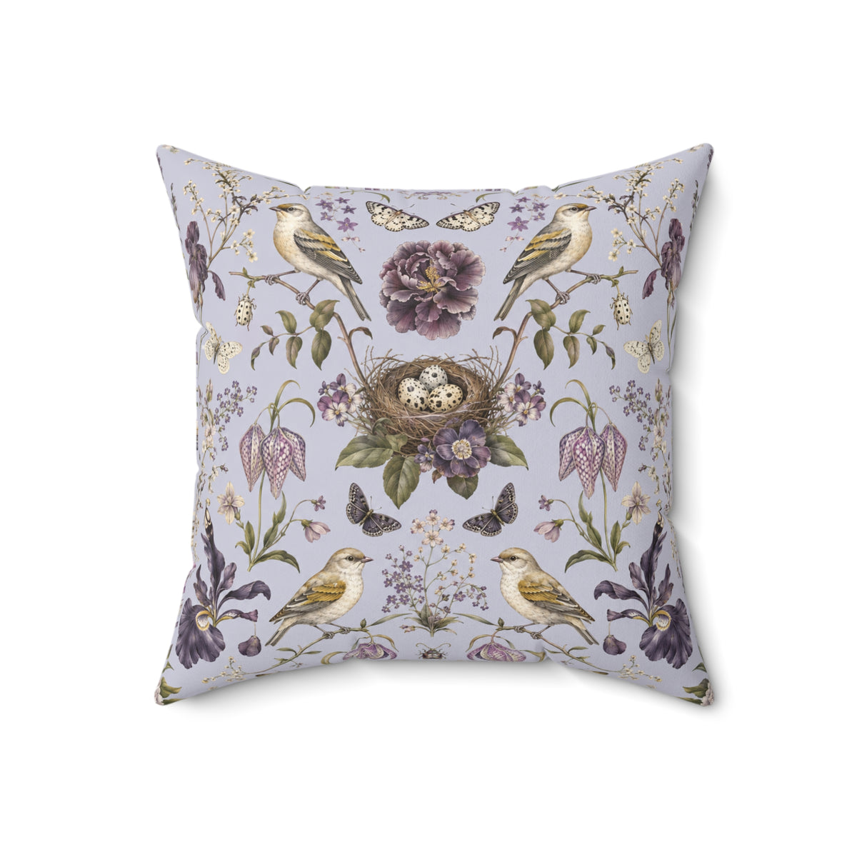 Botanical Bird's Nest Lilac Decorative Pillow