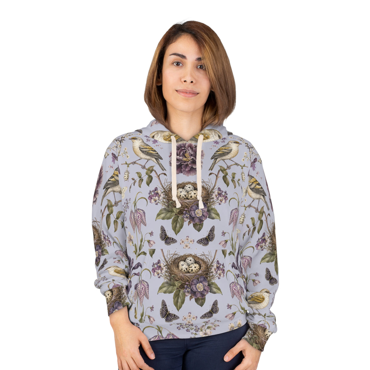 Botanical Bird's Nest Lilac Pullover Hoodie