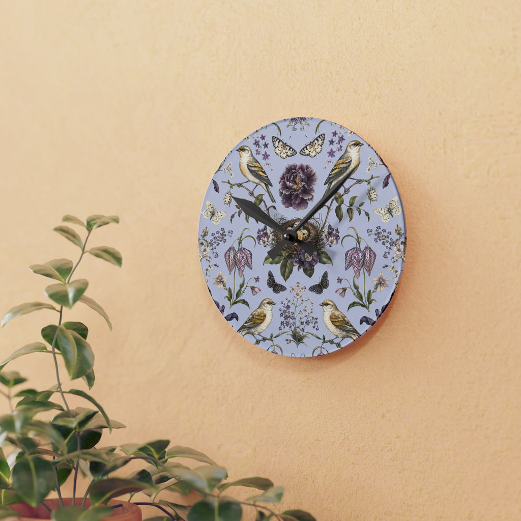 Botanical Bird's Nest Lilac Acrylic Wall Clock