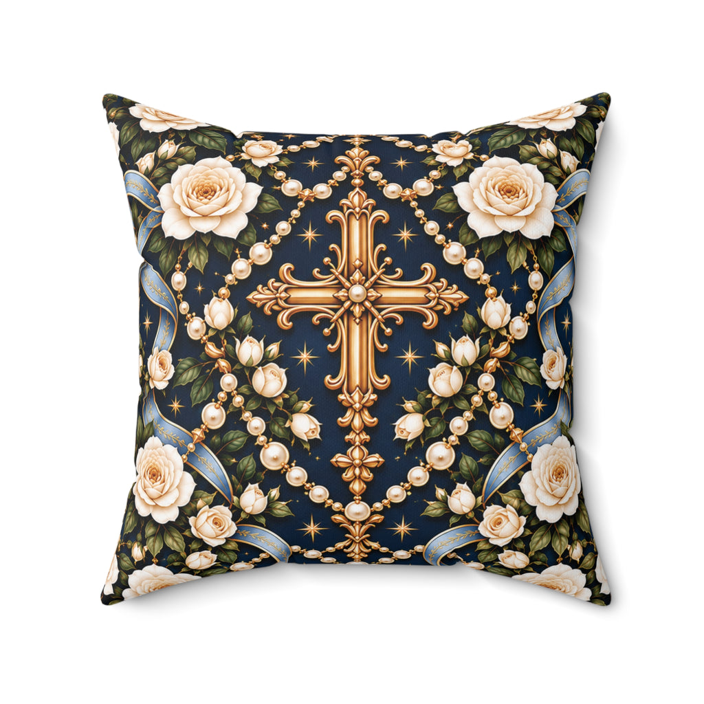 Rosary of Light Sapphire Centered Cross Decorative Pillow