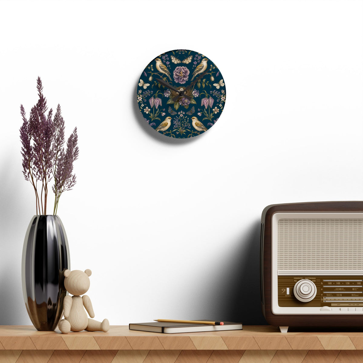 Botanical Bird's Nest Nocturne Acrylic Wall Clock