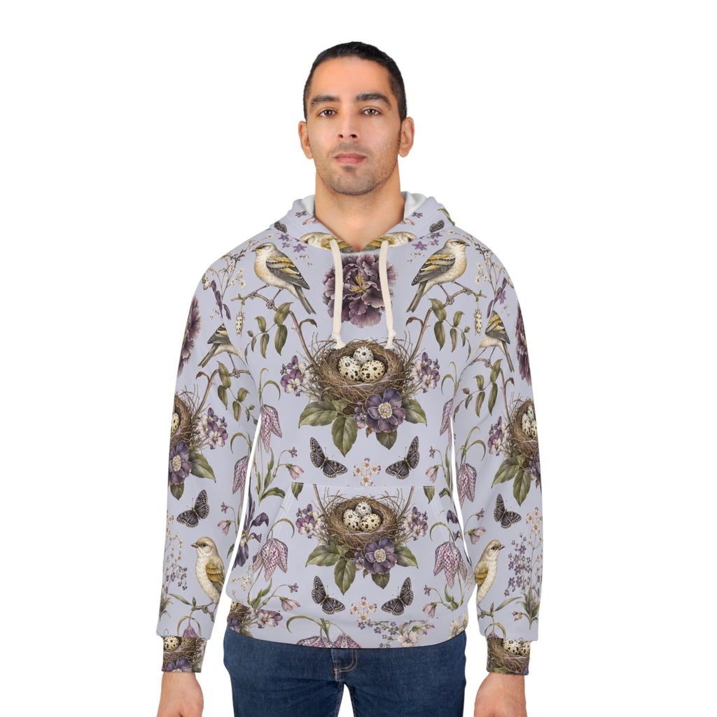 Botanical Bird's Nest Lilac Pullover Hoodie