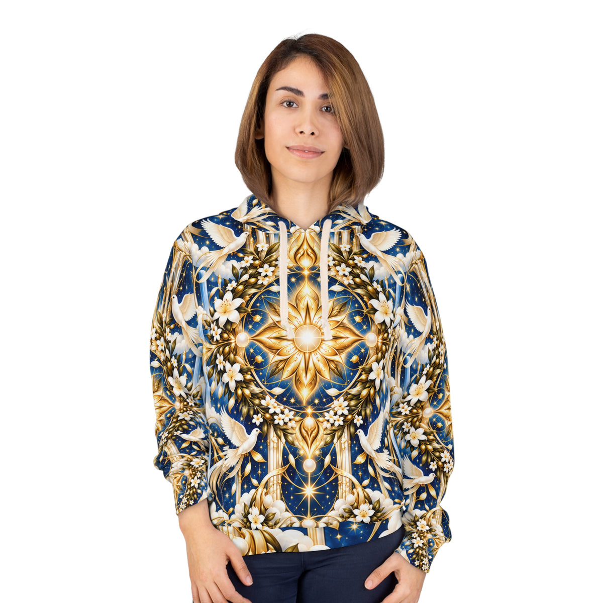 Divine Light Mandala Celestial Blue Pullover Hoodie