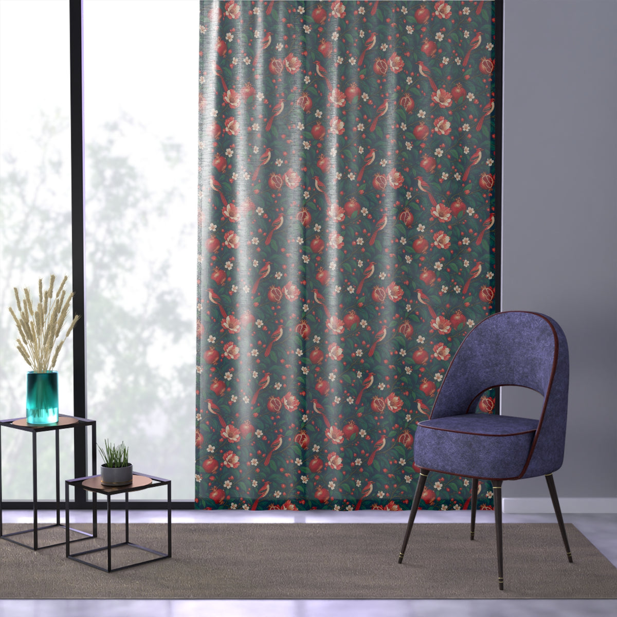 Gilded Orchard Blue Hour Window Curtain