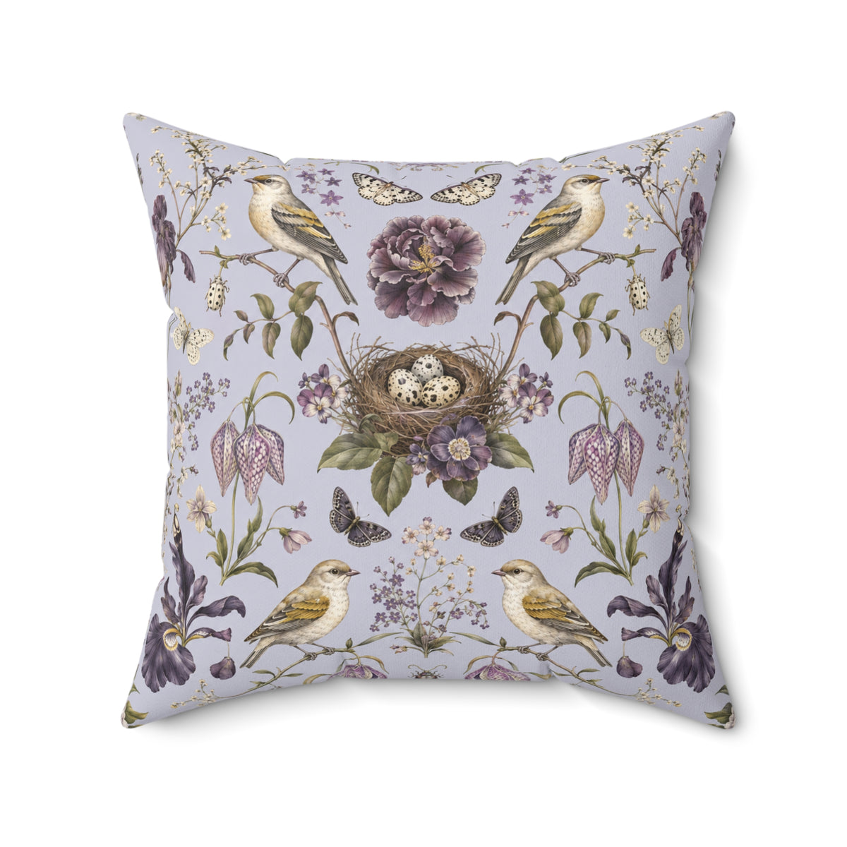 Botanical Bird's Nest Lilac Decorative Pillow