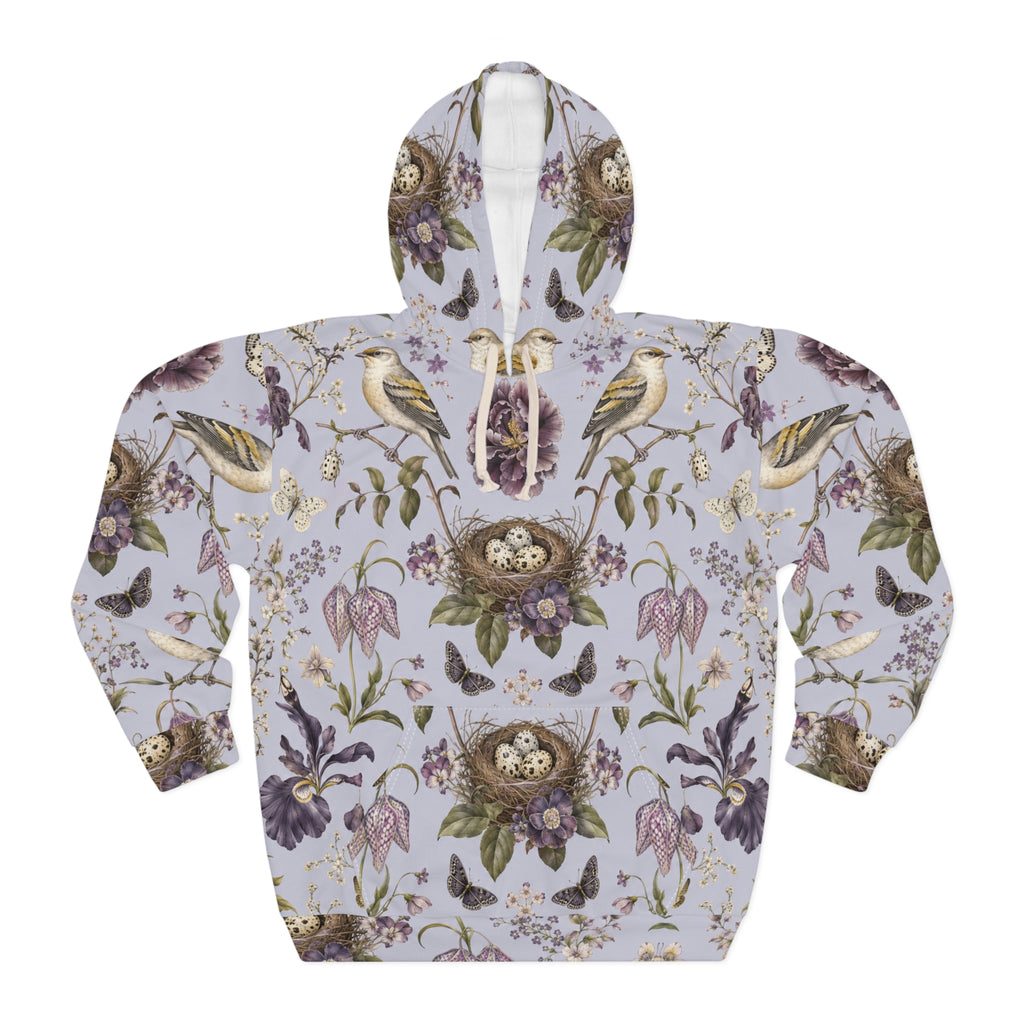 Botanical Bird's Nest Lilac Pullover Hoodie