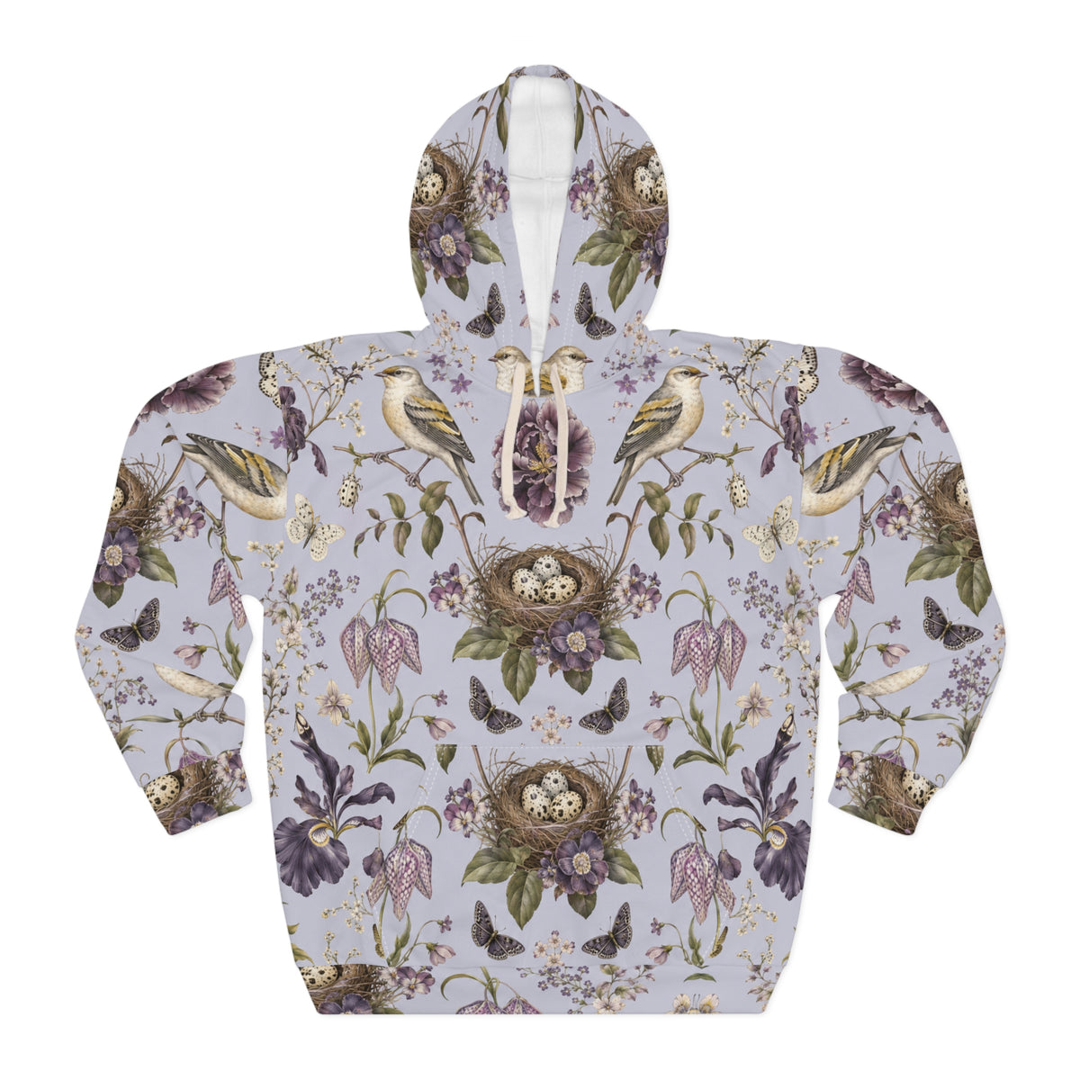 Botanical Bird's Nest Lilac Pullover Hoodie