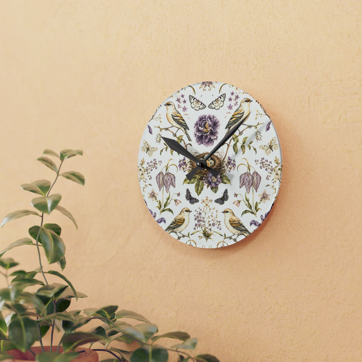 Botanical Bird's Nest Moon Milk Acrylic Wall Clock
