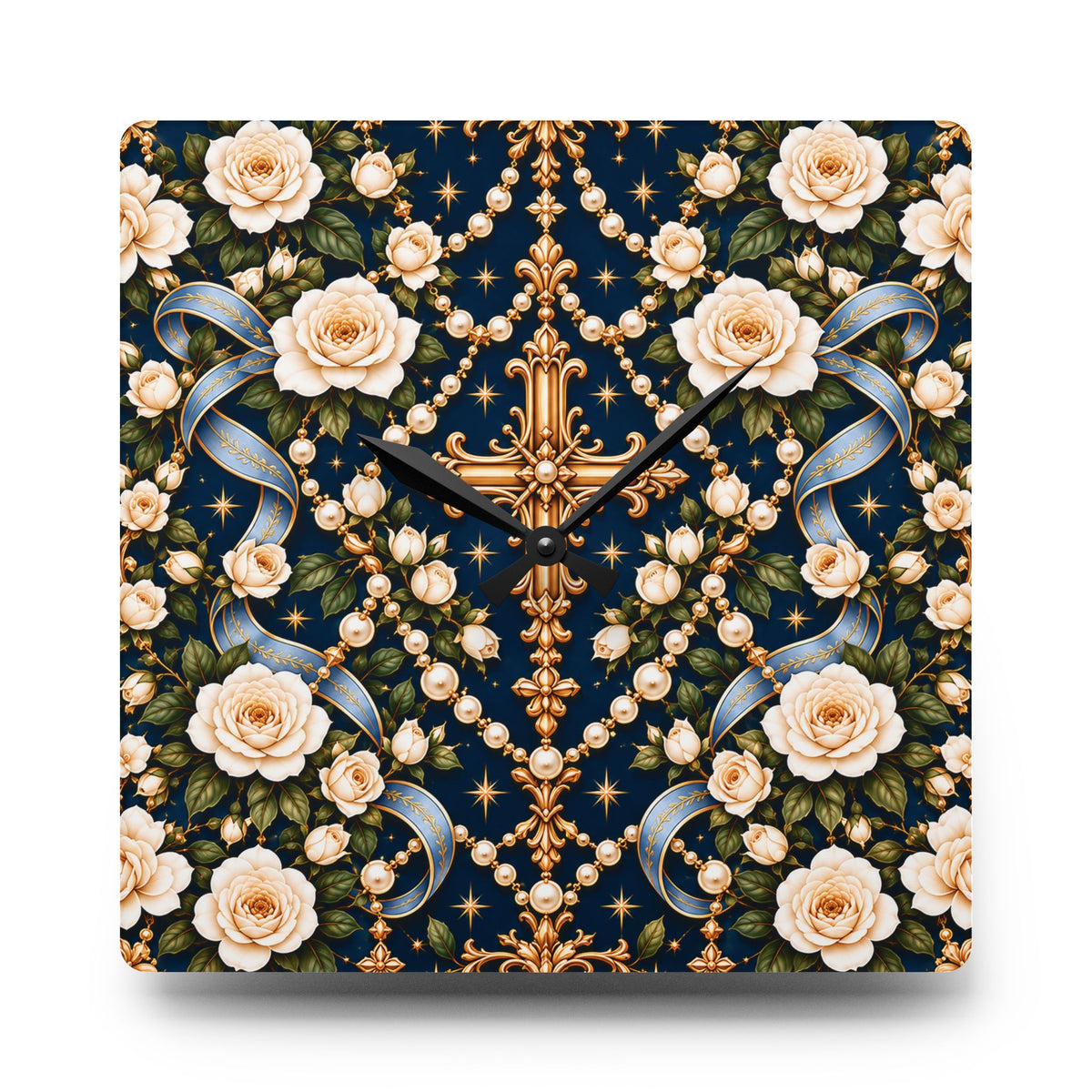 Rosary of Light Sapphire Centered Cross Acrylic Wall Clock