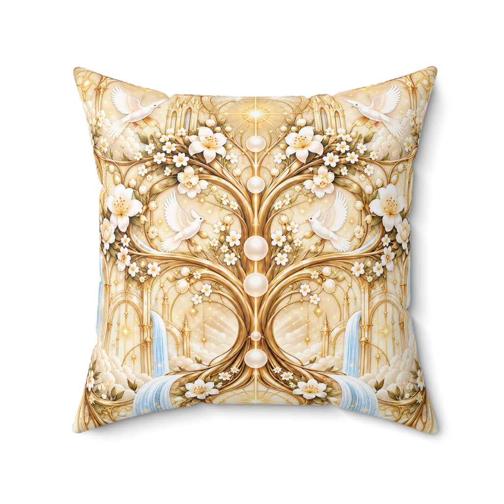 Tree of Heaven Alabaster Gold Decorative Pillow