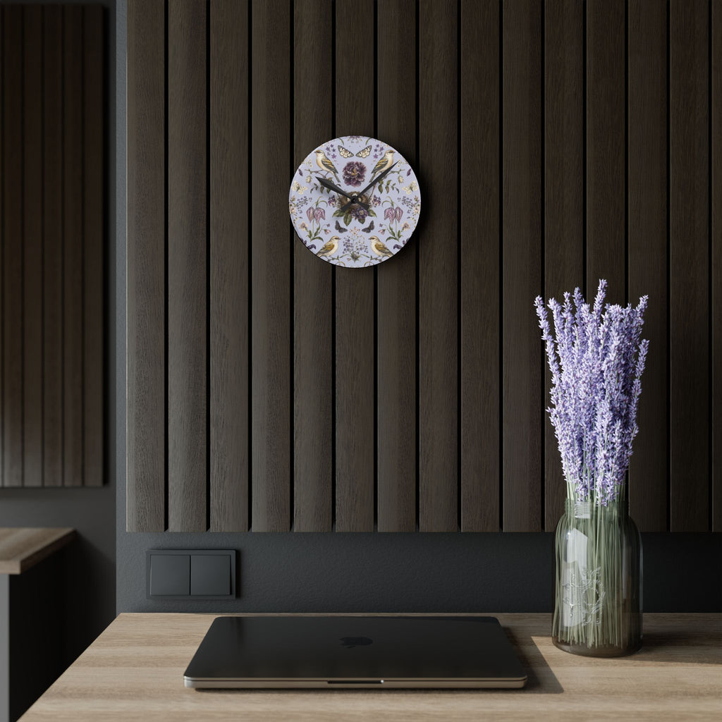 Botanical Bird's Nest Lilac Acrylic Wall Clock