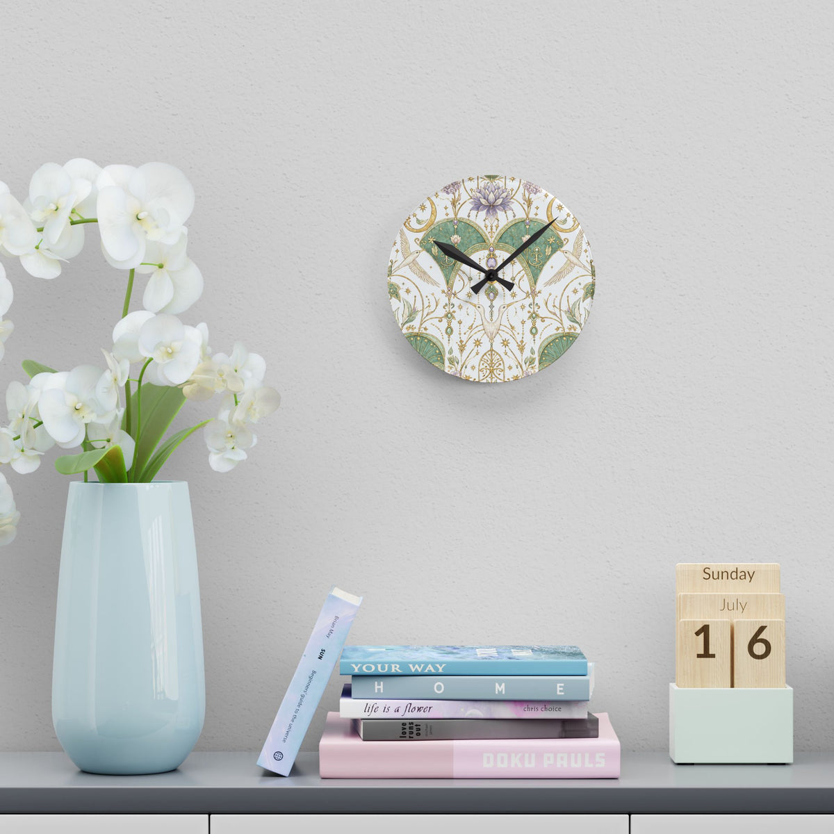 Celestial Aviary Moon Milk Acrylic Wall Clock