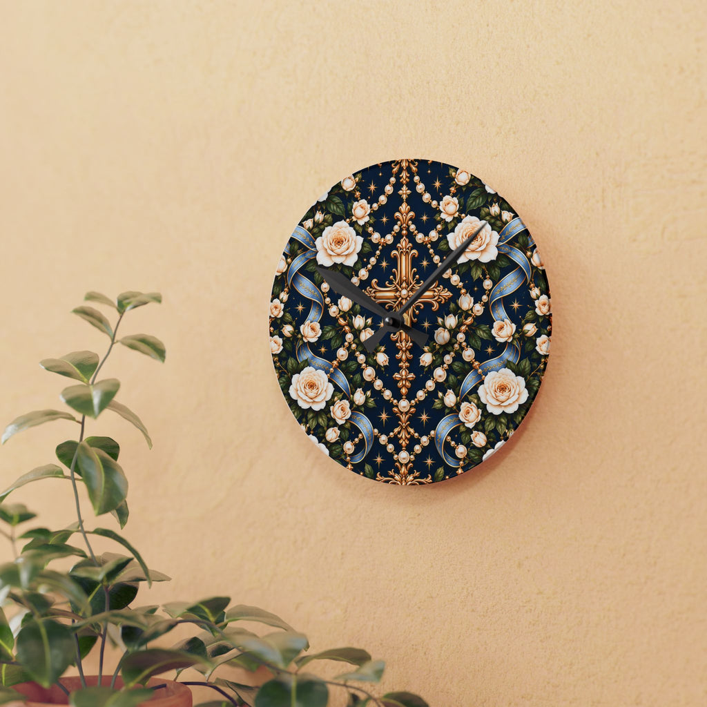 Rosary of Light Sapphire Centered Cross Acrylic Wall Clock