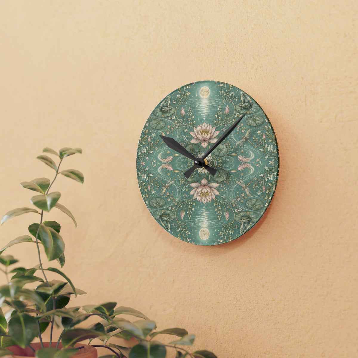 Nymphaea Nocturne Moon Mist Acrylic Wall Clock
