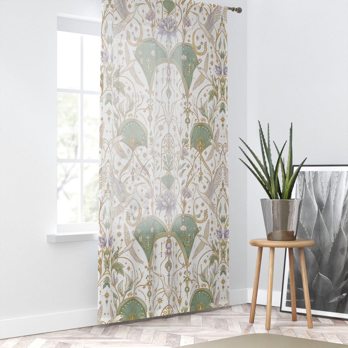 Celestial Aviary Moon Milk Window Curtain