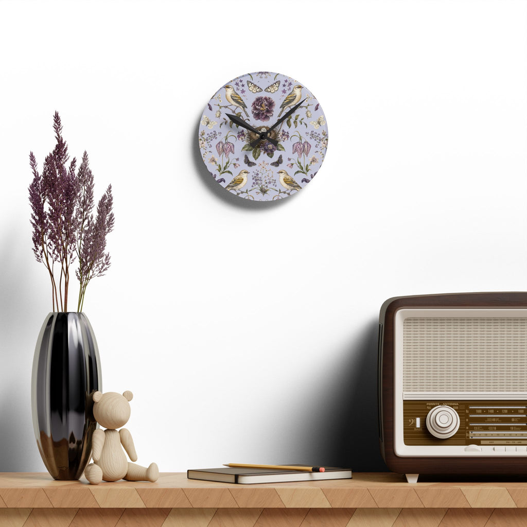 Botanical Bird's Nest Lilac Acrylic Wall Clock