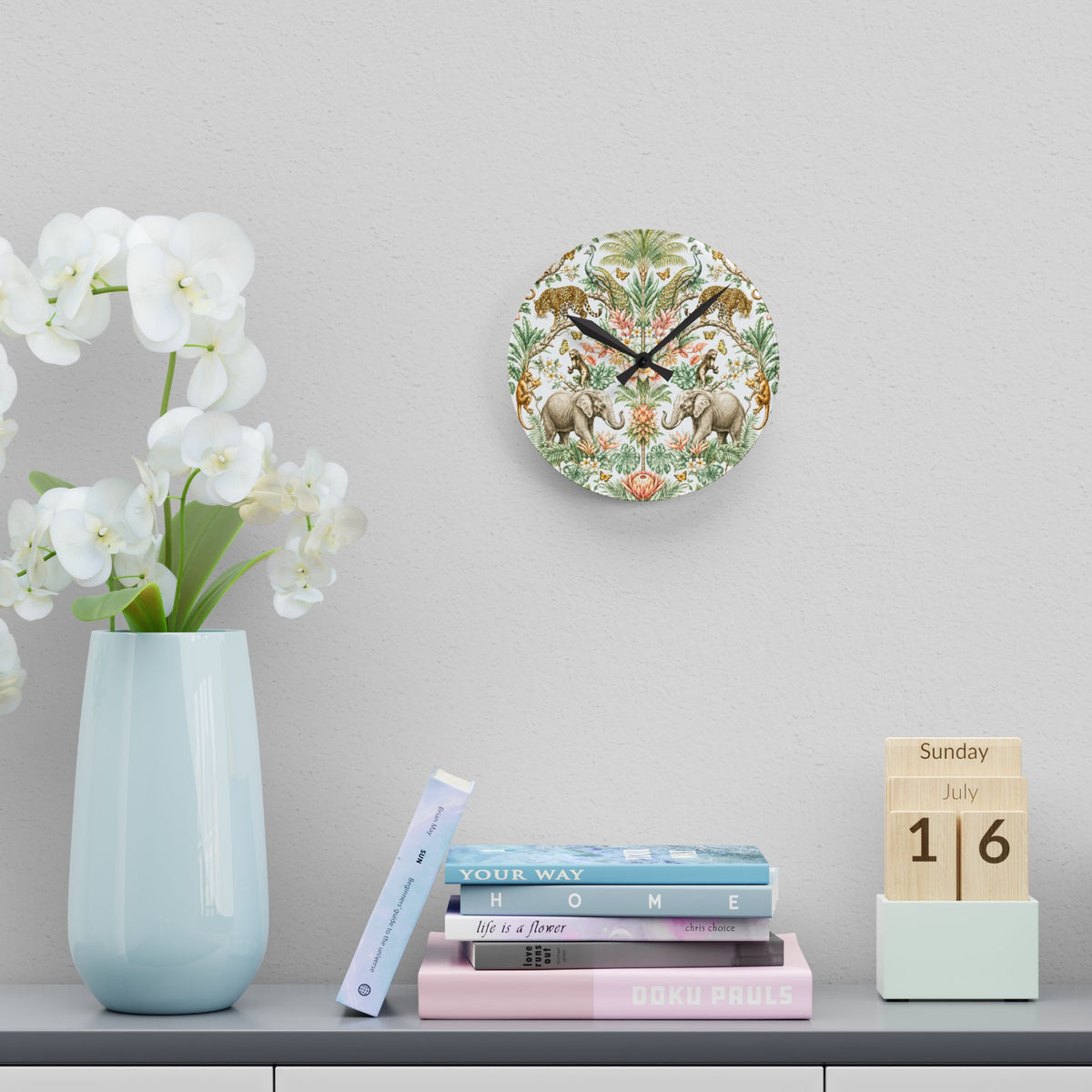 Mystic Jungle Ivory Eden Acrylic Wall Clock