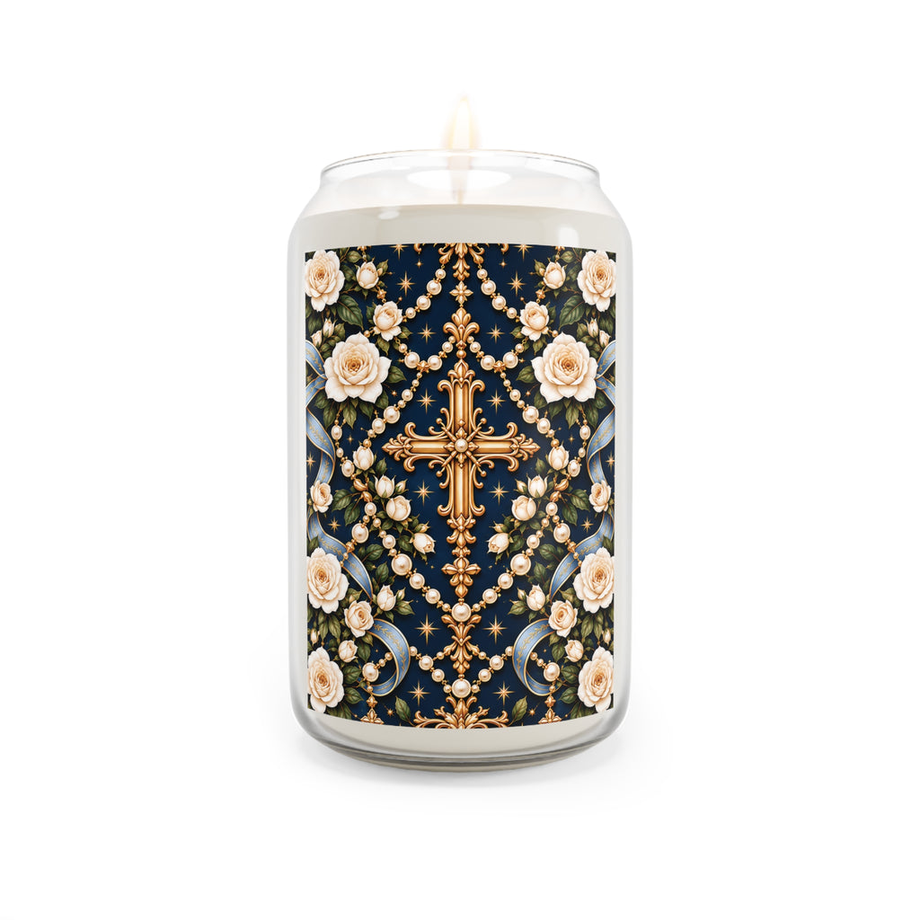 Rosary of Light Sapphire Centered Cross Luxe Candle