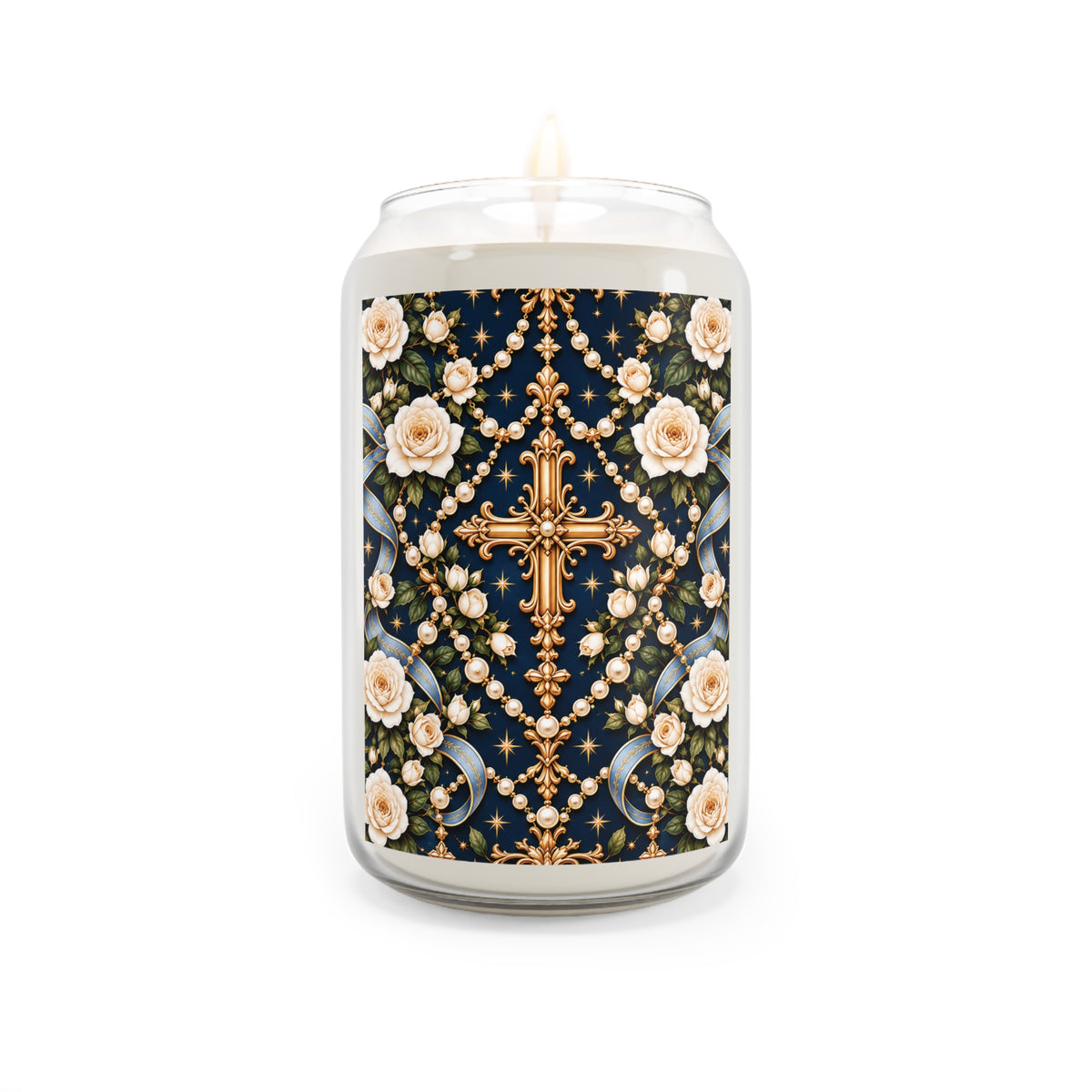 Rosary of Light Sapphire Centered Cross Luxe Candle