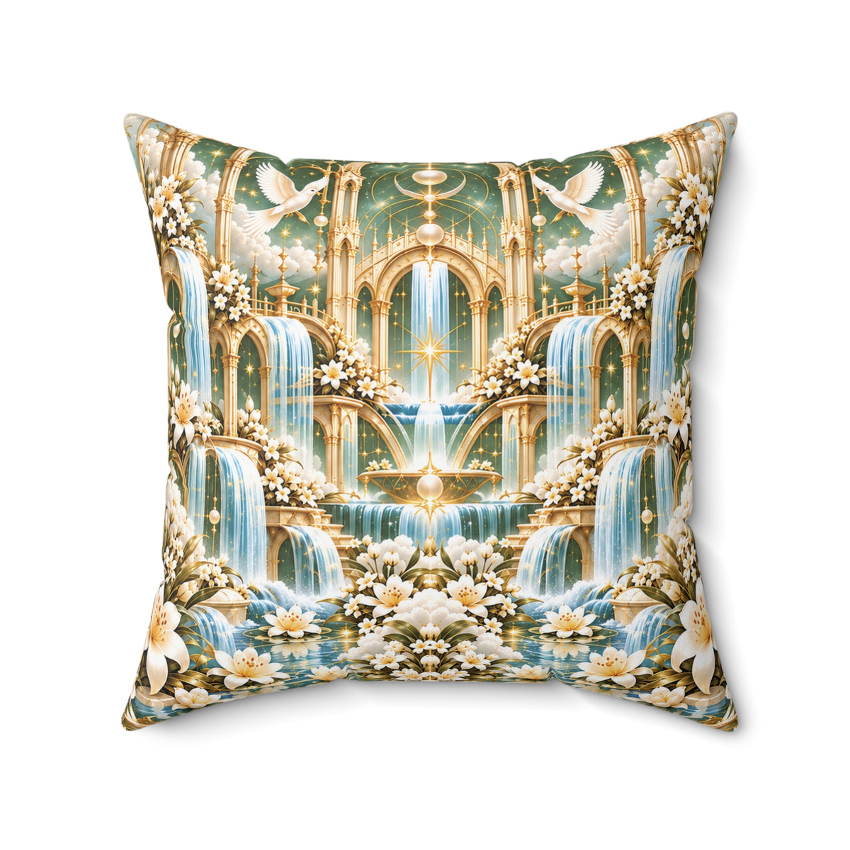 Living Waters Sanctuary Soft Sage Gold Decorative Pillow