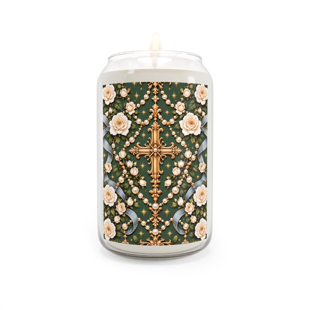 Rosary of Light Sage Blue Centered Cross Luxe Candle