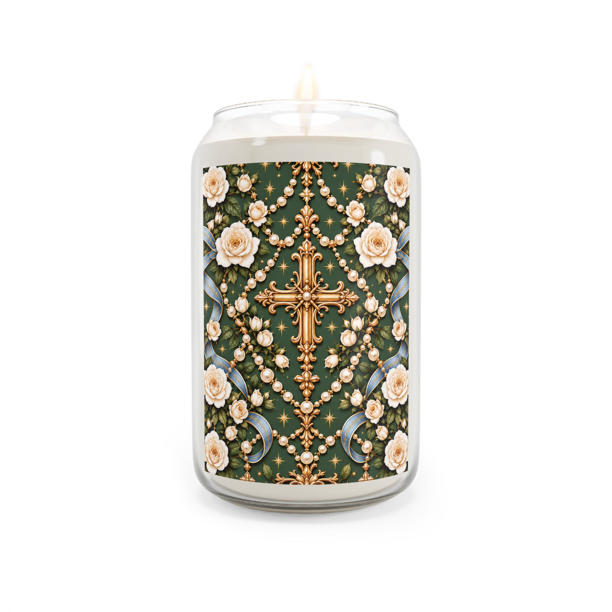 Rosary of Light Sage Blue Centered Cross Luxe Candle