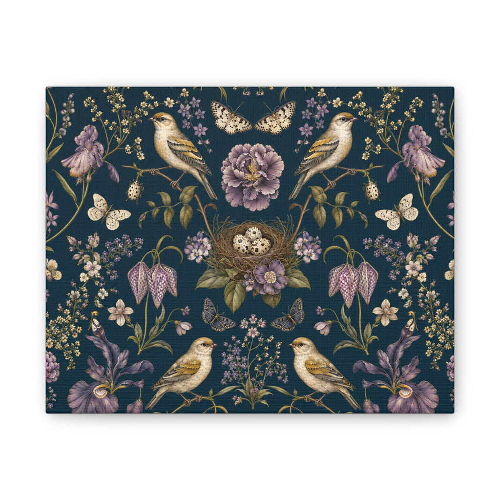 Botanical Bird's Nest Nocturne Stretched Canvas