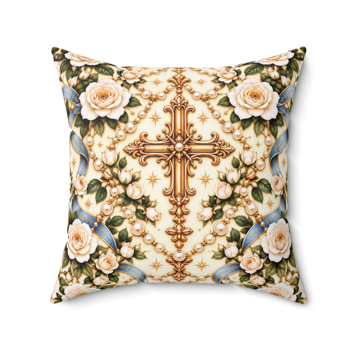 Rosary of Light Ivory Centered Cross Decorative Pillow