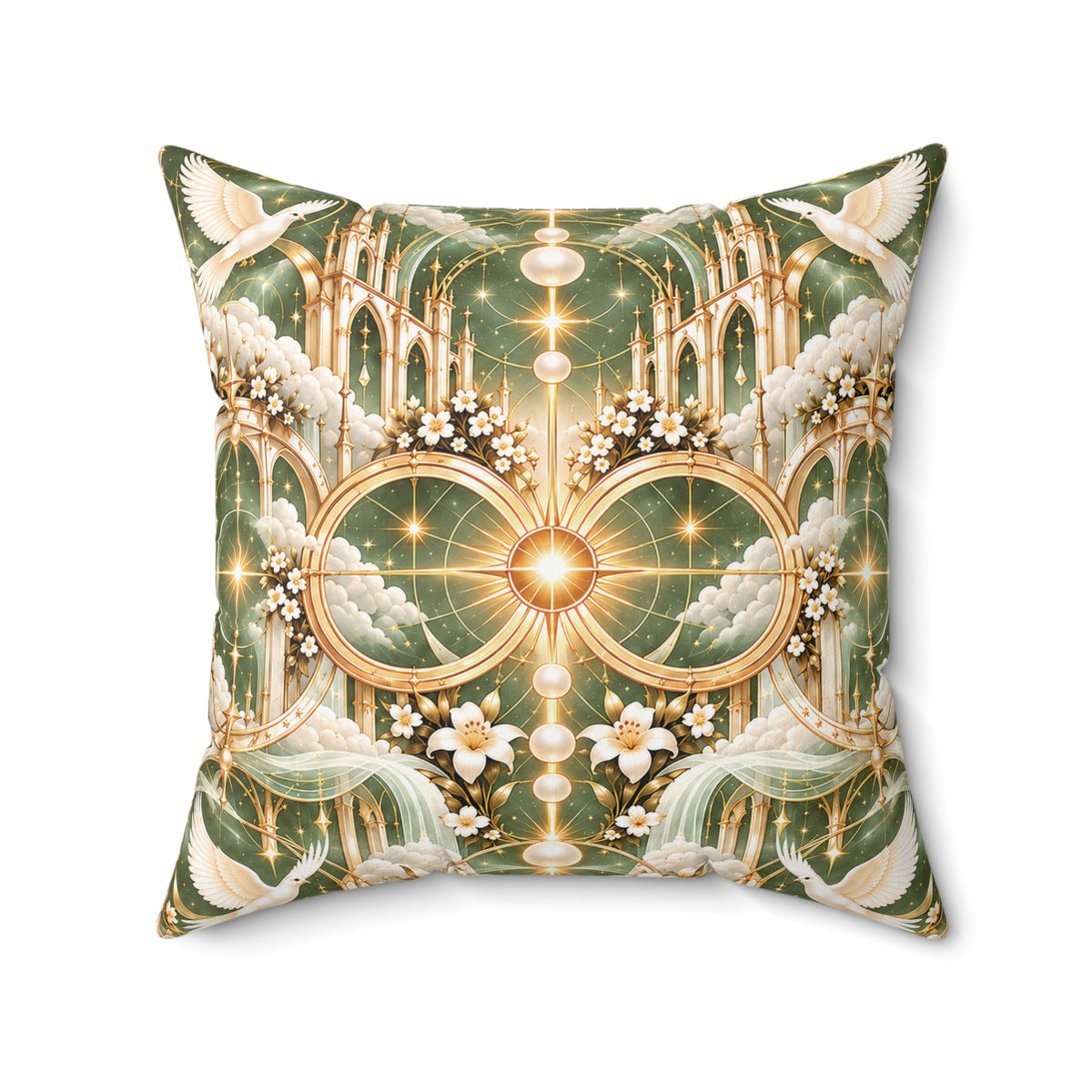 Cathedral of Light Sage Sanctuary Decorative Pillow