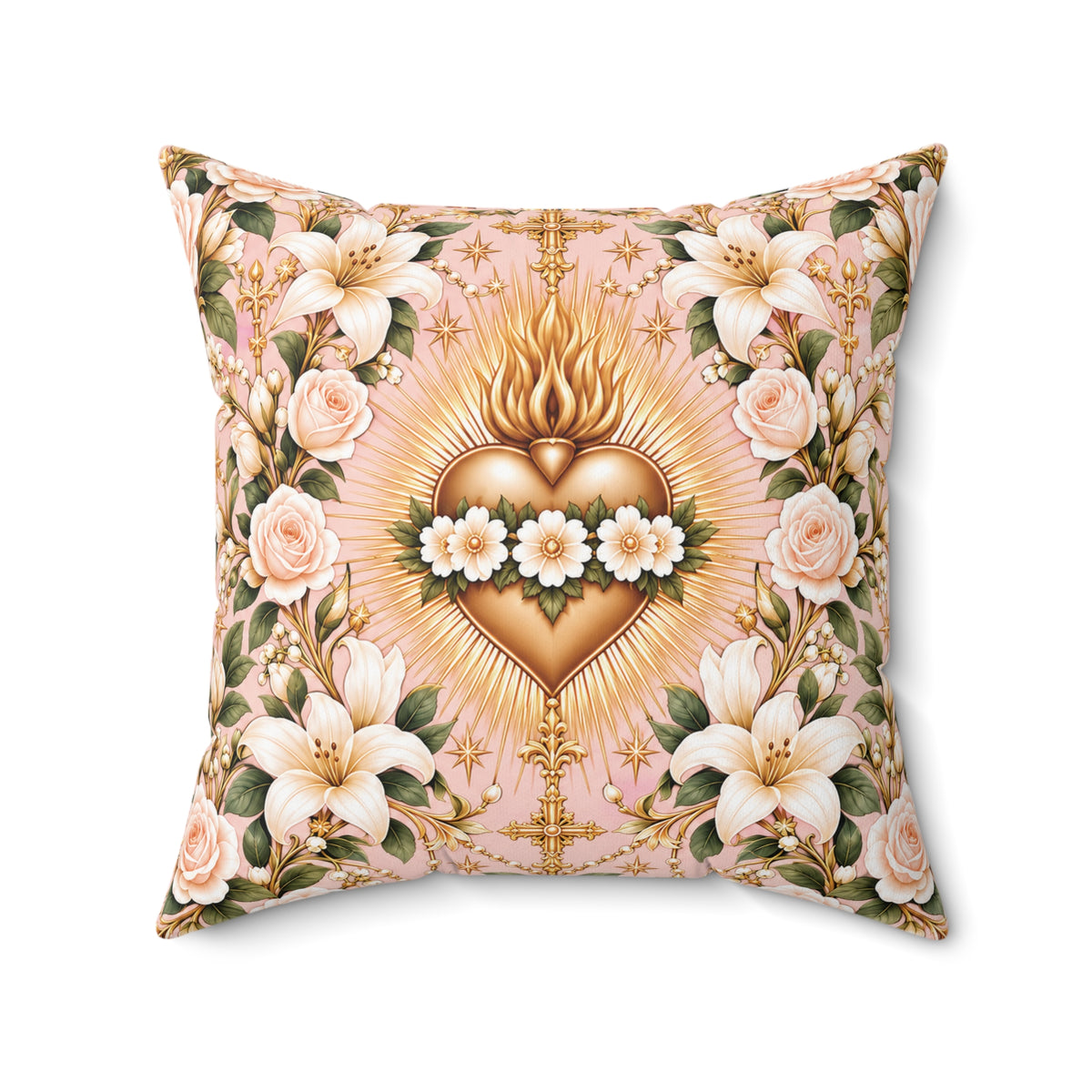 Immaculate Heart Blush Rose Decorative Pillow