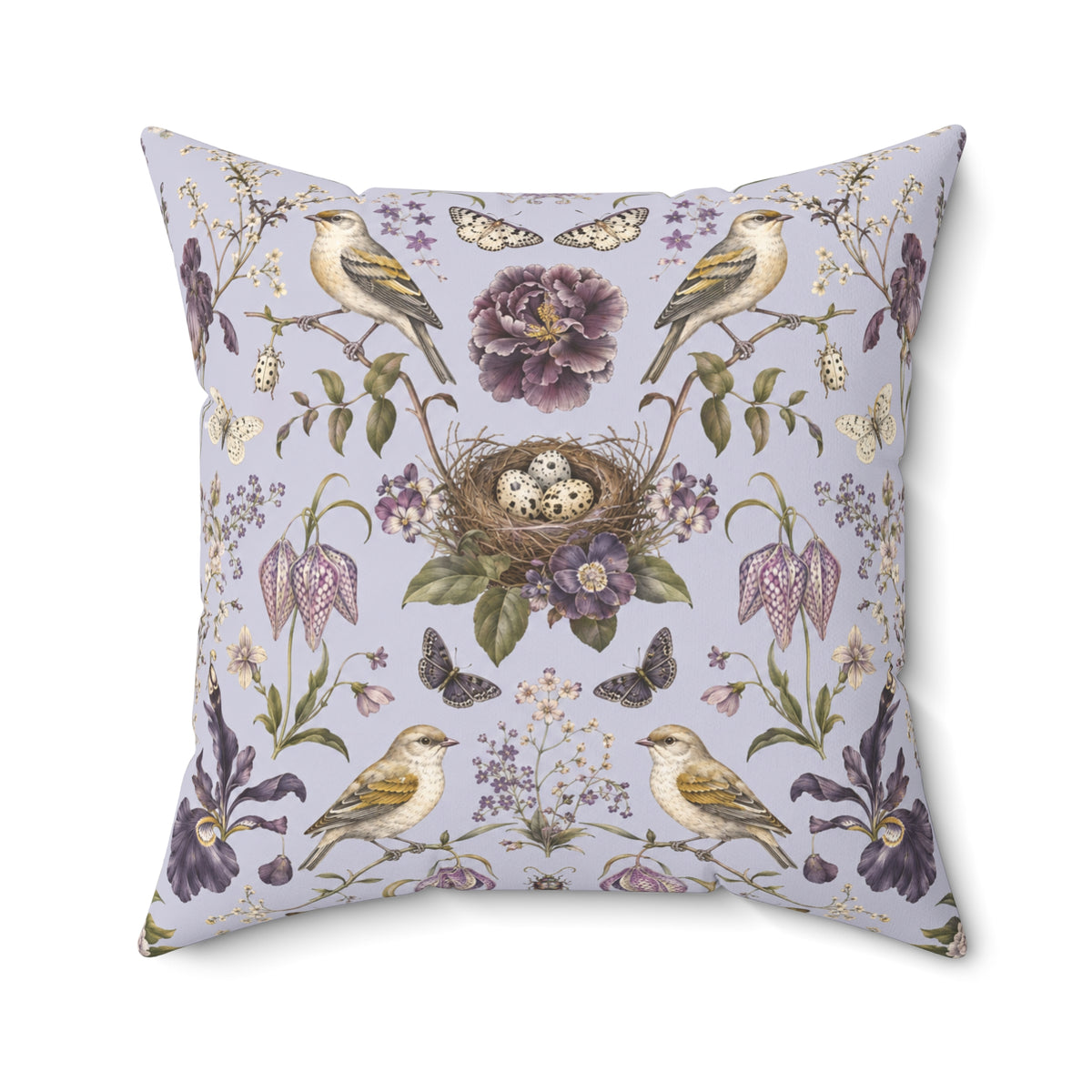 Botanical Bird's Nest Lilac Decorative Pillow