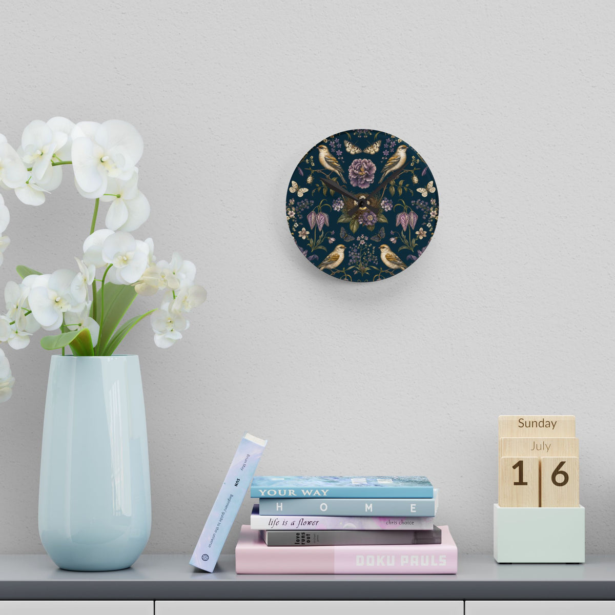 Botanical Bird's Nest Nocturne Acrylic Wall Clock
