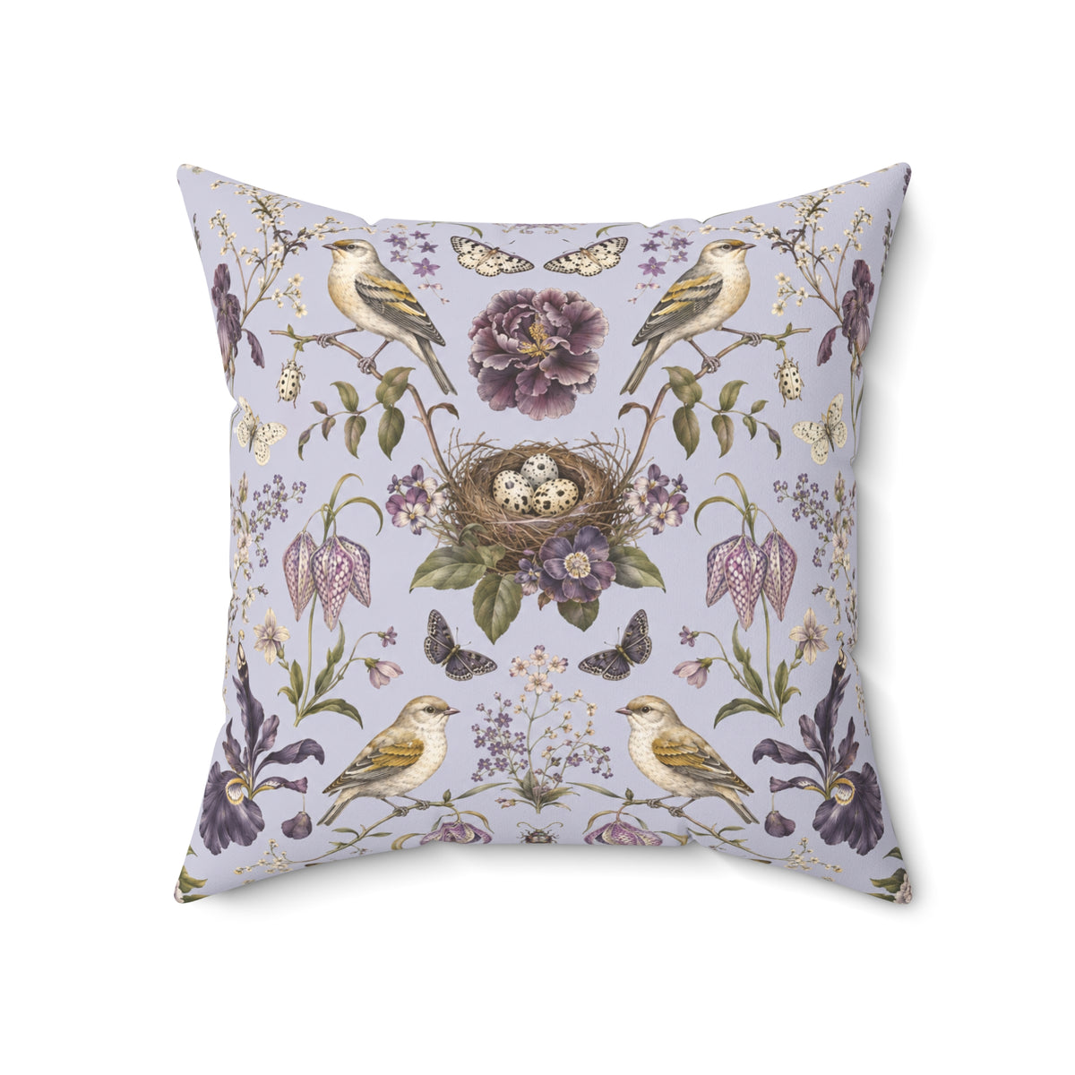 Botanical Bird's Nest Lilac Decorative Pillow
