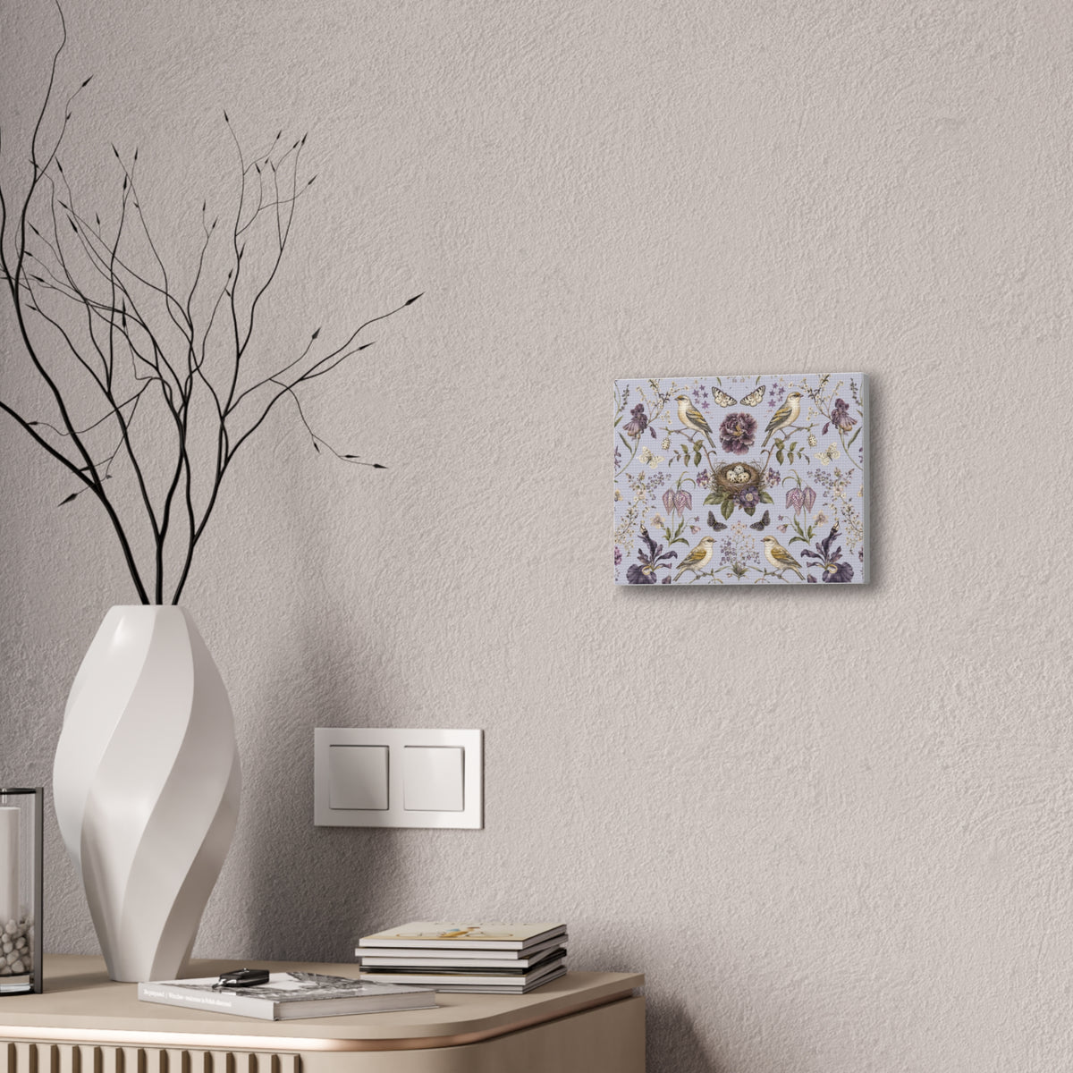 Botanical Bird's Nest Lilac Stretched Canvas