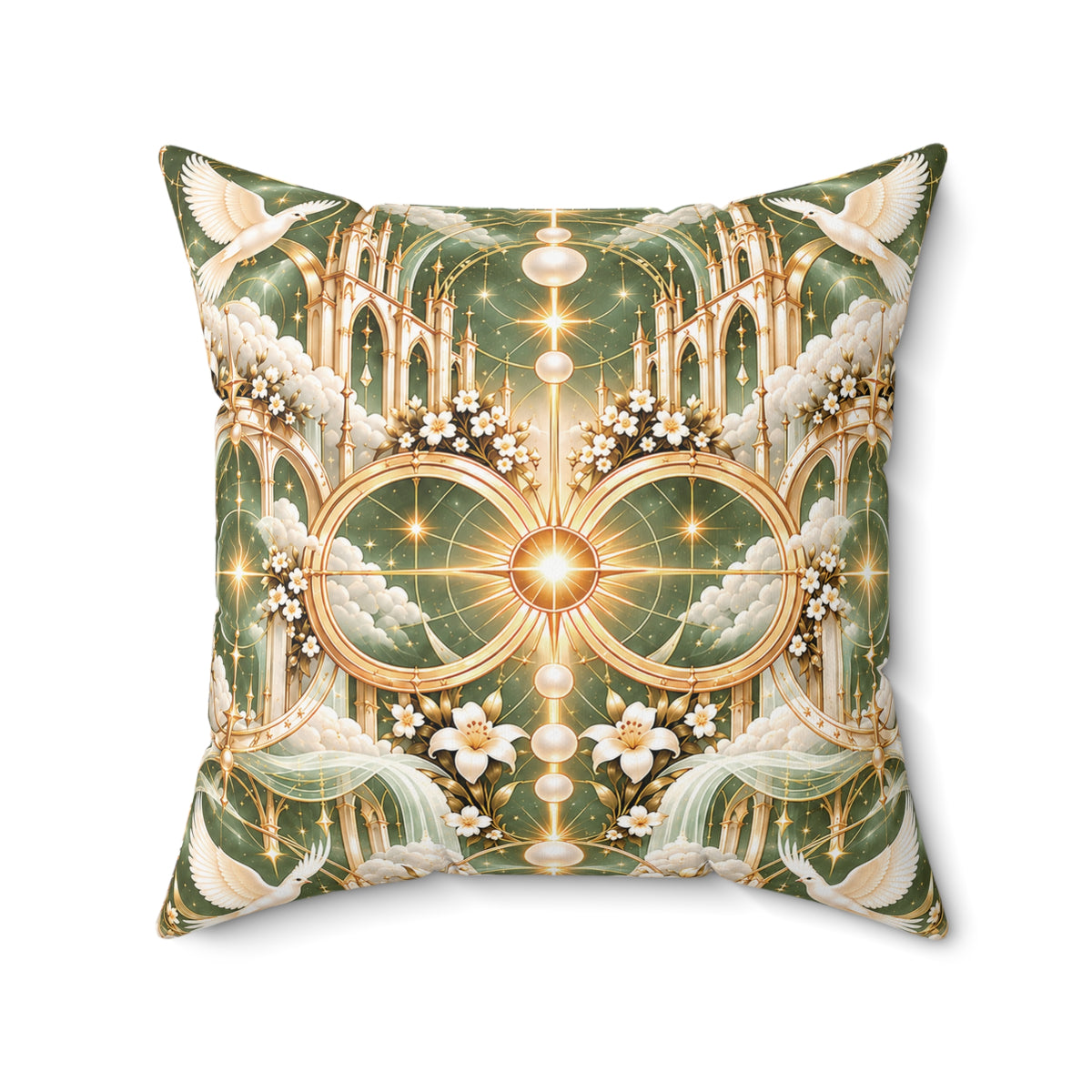 Cathedral of Light Sage Sanctuary Decorative Pillow