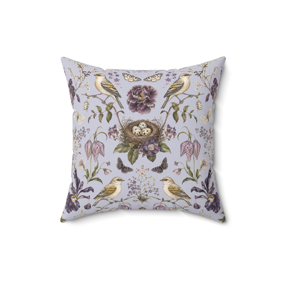 Botanical Bird's Nest Lilac Decorative Pillow