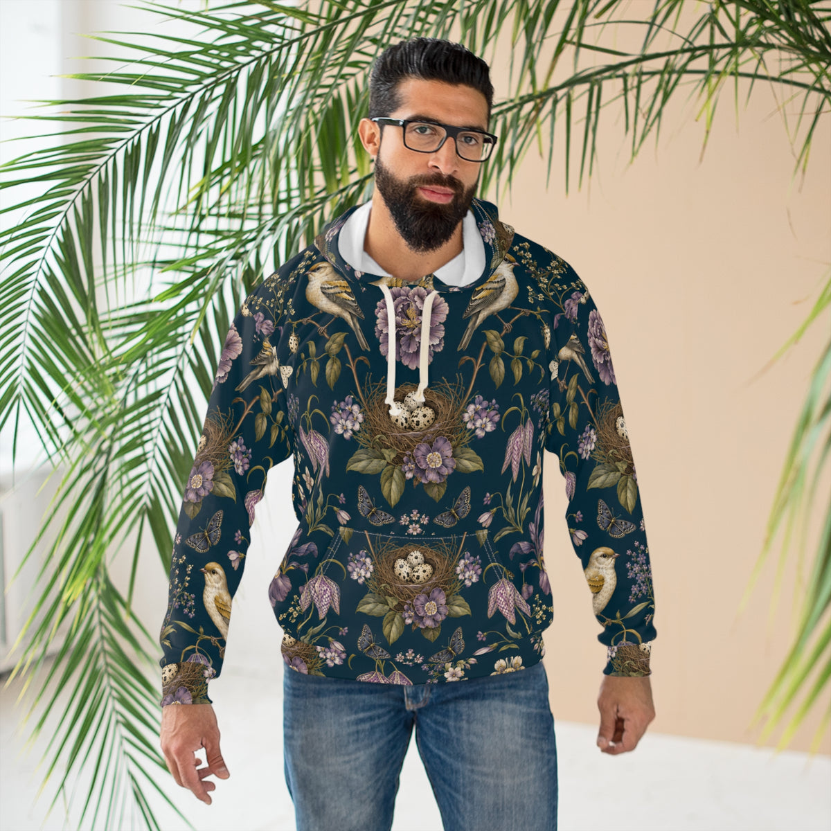 Botanical Bird's Nest Nocturne Pullover Hoodie